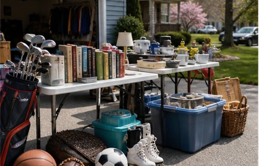 Tools and household goods organized for a local cleanout
